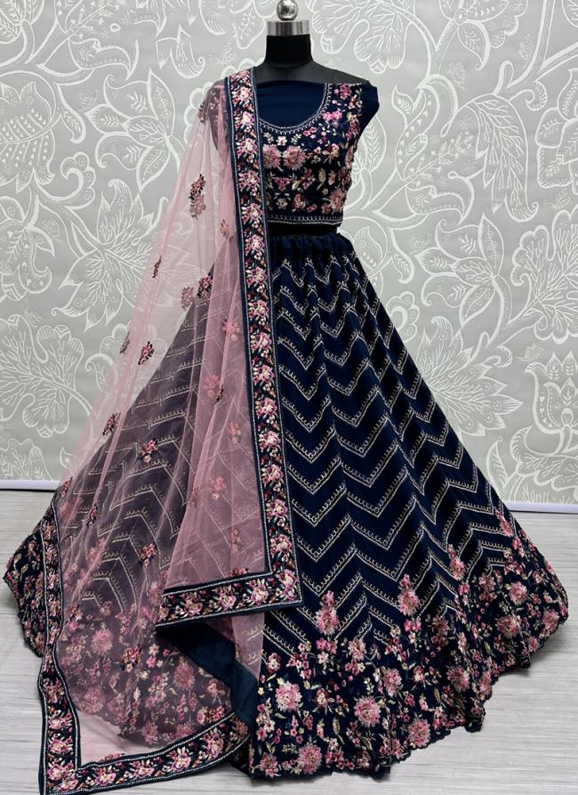 Georgette Neavy Blue Wedding Wear Thread Embroidery Work Lehenga Choli